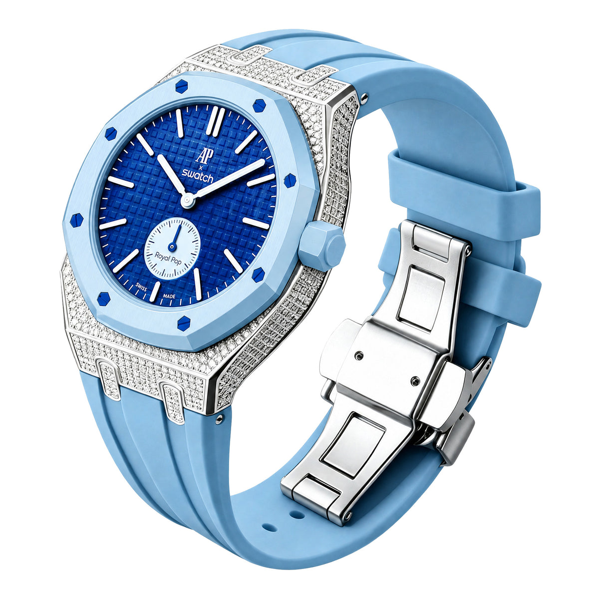 AP Collaboration Swatch Diamond-Encrusted Stainless Steel Royal Oak Royal Pop Modified Case Set