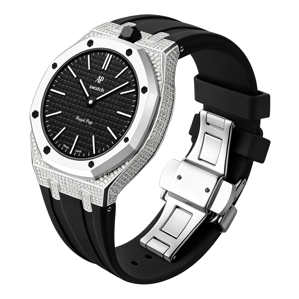 AP Collaboration Swatch Diamond-Encrusted Stainless Steel Royal Oak Royal Pop Modified Case Set