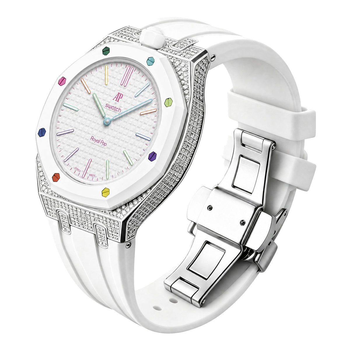 AP Collaboration Swatch Diamond-Encrusted Stainless Steel Royal Oak Royal Pop Modified Case Set